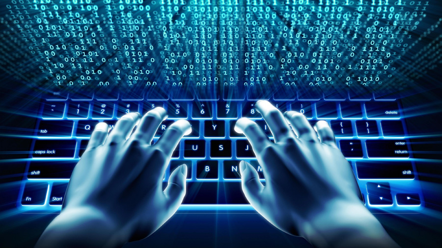 robot hands on computer keyboard